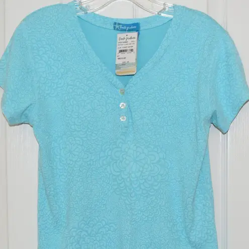 Fresh Produce NWT ABSTRACT FLOWER BABY RIB, CLEAR WATER AQUA TOP, SIZE MEDIUM