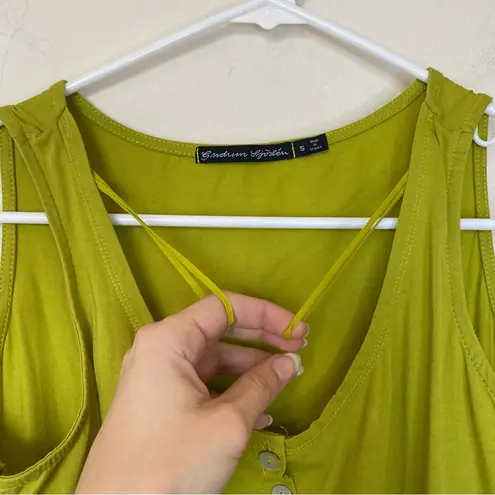 GUDRUN SJODEN Sleeveless Button Front Cotton Mini Dress Lime Green Sz Small