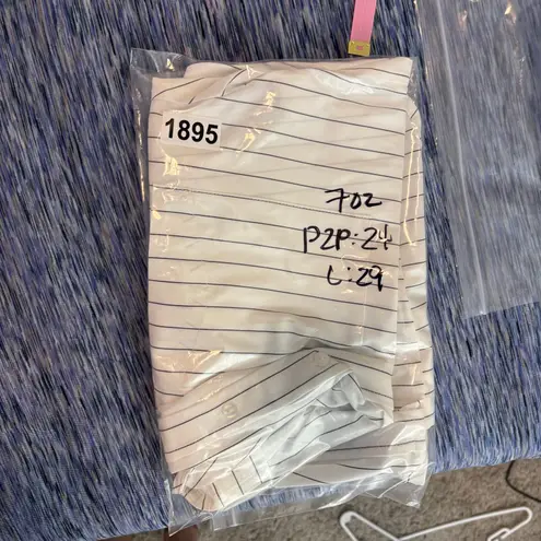 Modern Works Top Women M White Black Stripe Button Up Minimal Career Modest Prep Size M