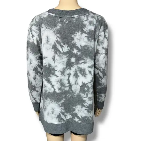 A&I Womens Sweatshirt Tunic Lace Up V Neck Tie Dye Pullover Gray Medium