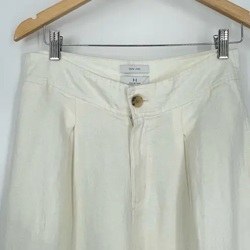 Halston Heritage Halston Women's Cream Linen Wide Leg Pleated High Rise Trousers Pant Size US 8