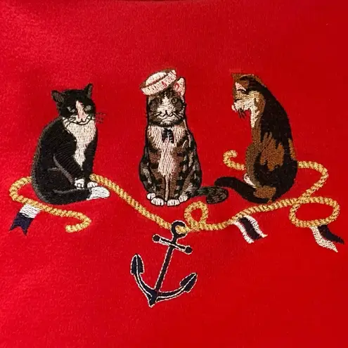 Bonworth Vintage 80s 90s Nautical Kitty Cat Tee Top Size Large Sailing