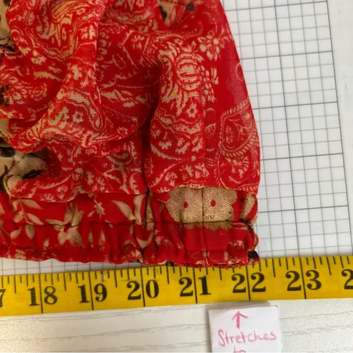 Coldwater Creek Skirt Women Size XL Red Tan Patch Mesh Pullon Boho Western Flowy - Image 6