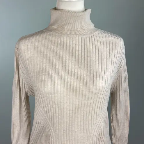 Lane Bryant  Long Sleeve Ribbed Knit Turtleneck Size 1X Oatmeal Beige Rayon