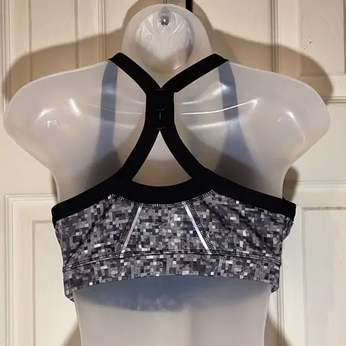Avia Racerback Sports Bra Square Black Gray Pixels Pattern Medium M