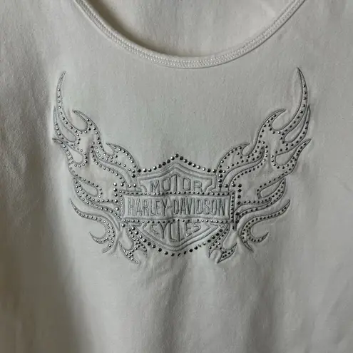 Harley Davidson Vintage Y2K  Tank Top Womens White XL Extra Large Studs Cotton