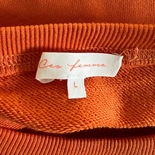 CES FEMME Raw Edge Fleece Sweatshirt Orange TX Sz L University Streetwear NEW Size L - Image 7