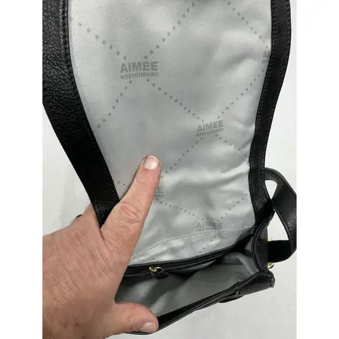 Aimee Kestenberg Crossbody Bag Black Cow Hair Front Snap Flap Chain Detail