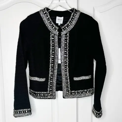 MISA Los Angeles Curtis Tweed Embellished Jacket in Black Size XS