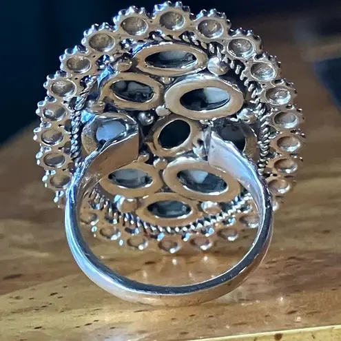 White Buffalo Sterling Silver Statement Ring Size 7 Black