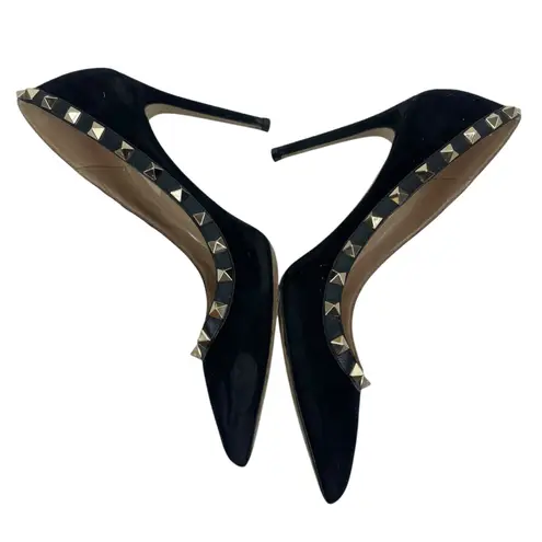 Valentino Garavani Black Rockstud Suede Pointed Toe Pump Size 36.5