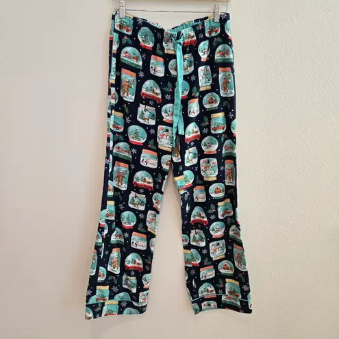 Nick & Nora  green and blue snow globe flannel pajamas set size small