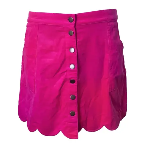 Unique Vintage Smak Parlour Scalloped Corduroy Button-Up Skirt Size 2X Hot Pink