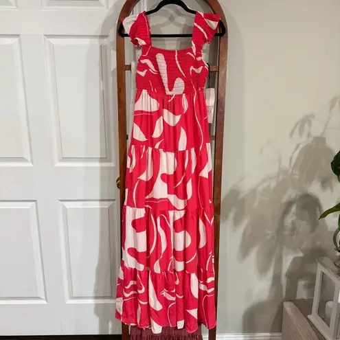 Crystal Doll Red White Smocked Tiered Maxi Dress Ruffle Straps Size S NWT