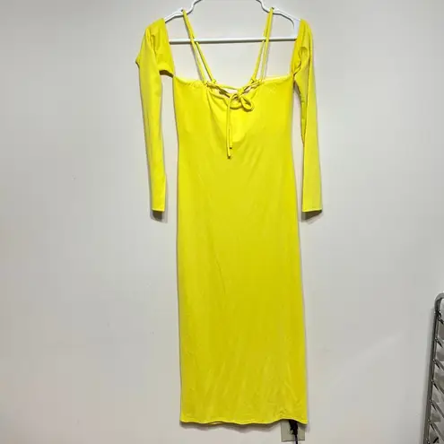Not Yours To Keep Sunny Yellow Ribbed Midi Dress M Women Size M