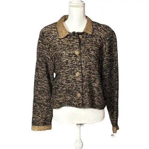 Orvis New Cardigan Sweater Size 14 Brown Button Front Tweed Cropped Classic - Image 2
