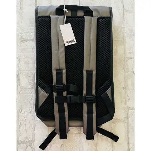 Rains Metallic Gray Rolltop Rucksack Waterproof Cycle Backpack Laptop Pocket