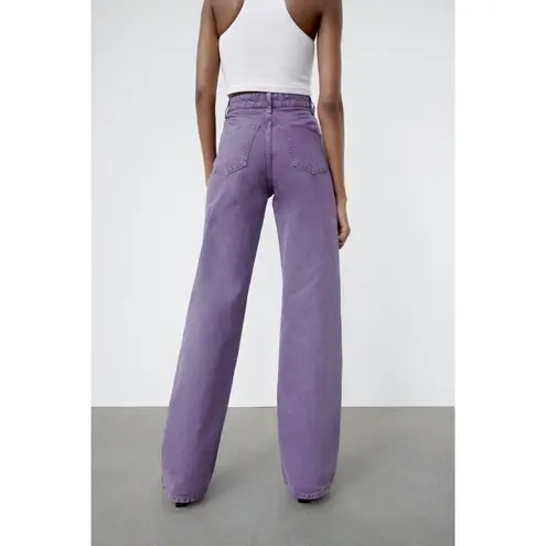 ZARA  90's Style High Waist Full Length Wide Leg Jeans 5 Pockets 0 Purple #2323