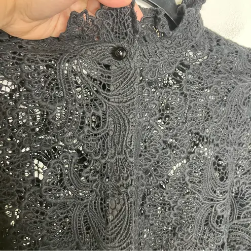 Soft Surroundings black lace Lasalle button front blouse see through women’s PM