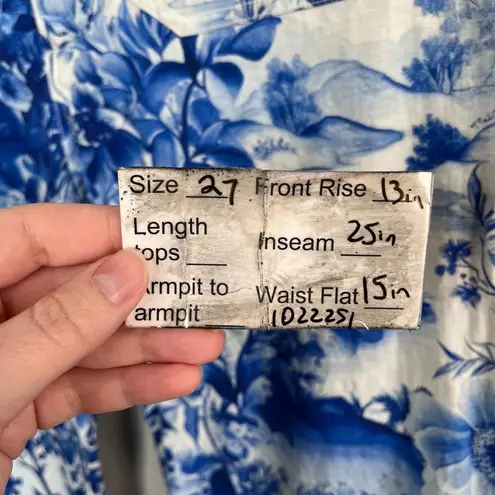 Maeve  Anthropologie The Colette Blue Linen Floral Wide Leg Crop Pants Size 27