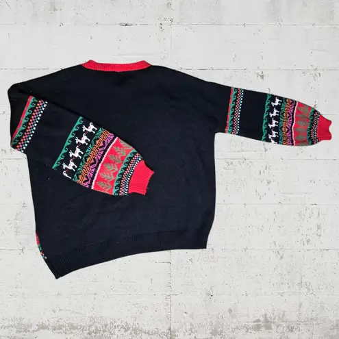 Holiday Time Black Llama Ugly Christmas Colorful Tassel Snowflake Womens Sweater Size XL