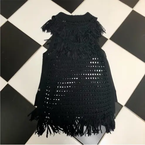 Scotch & Soda Maison Scotch Crochet Open Knit Fringe Sweater Swim Cover Up Black