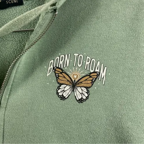 Social Scene Small Boho Born To Roam Desert Butterfly Graphic Zip Hoodie Jacket Green