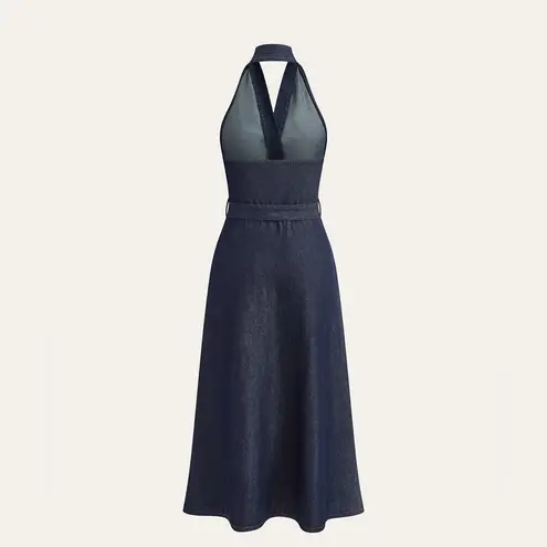 Commense Denim Belted Halter Neck Midi Dress size small Blue