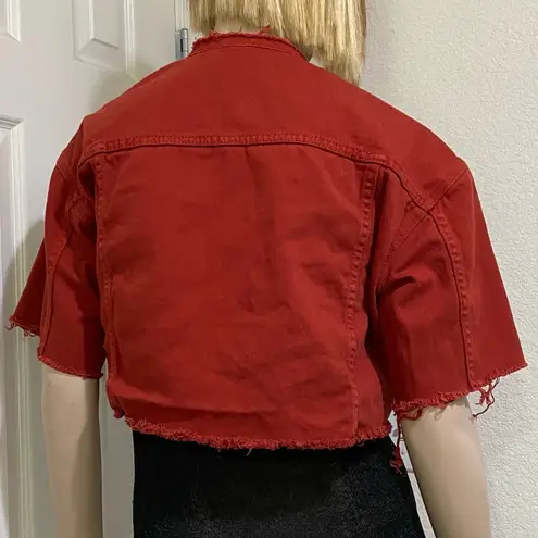 Forever 21  Rusty Red Customized Cropped Denim Jacket Size M