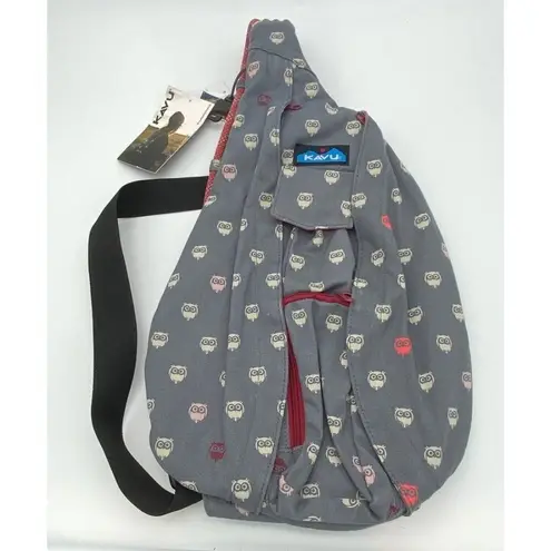 KAVU  Owls Print Original Rope Bag Compact Lightweight Crossbody Gray Sling NWT