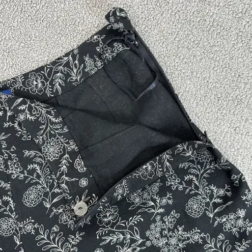 Charter Club Floral Print Linen Blend Capri Pants Black White Size 10