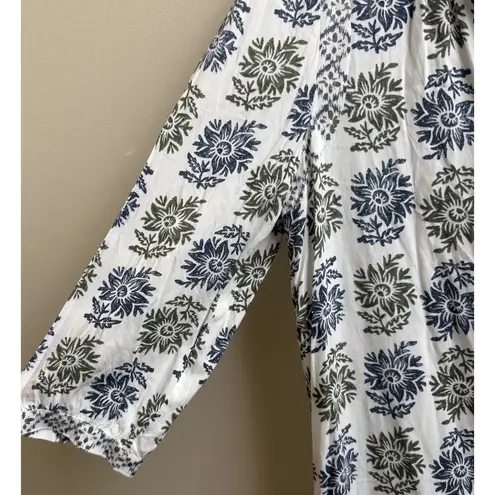 Ann Taylor  LOFT S Blue Green Boho Floral Sheath Henley Shirt Dress Size L