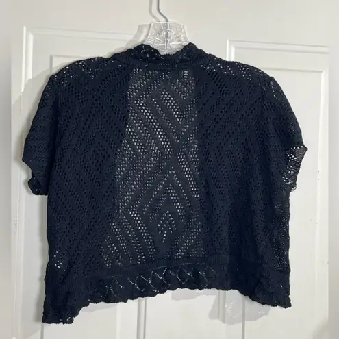Emma & Posh Black Open Knit Shrug Cardigan Short Sleeve Size L Made in USA Size L