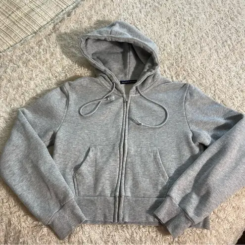 Brandy Melville  Heather Grey Cropped Zip Up Hoodie Jacket One Size XS S Small