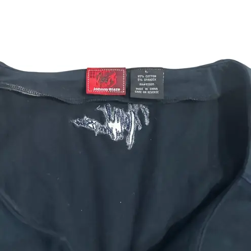 JOHNNY BLAZE Flame Black Long Sleeve Top Size Large