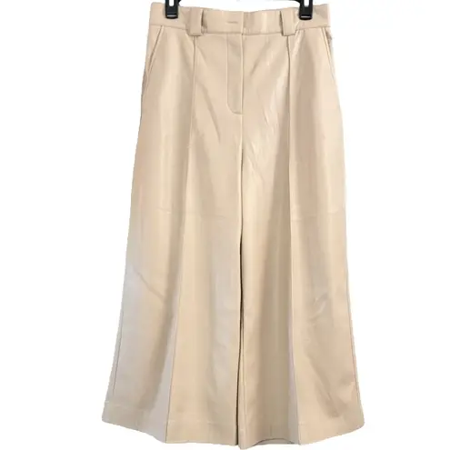 Hugo Boss BOSS Telita High Rise Faux Leather Wide Leg Warm Beige Crop Pant NWT 6