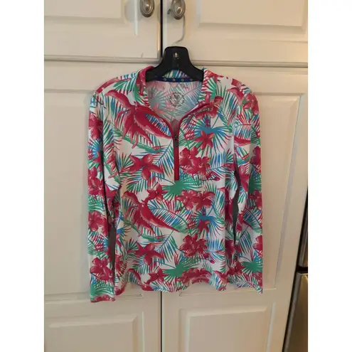 Banana Boat UPF 50+ Sun Shirt Medium Pink Floral Print Long Sleeve Half Zip Top