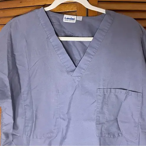 Landau Unisex One Pocket Grey Scrub Top Size Medium Blue