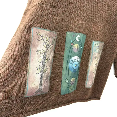 Blue Fish Vintage Wool Handmade Patch Sweater Tunic Brown Sz 3
