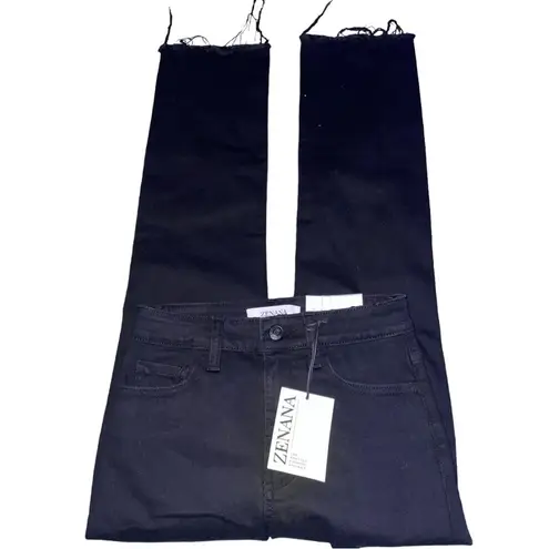 Zenana Outfitters Jeans Womens Size 24 Distressed Straight Raw Hem Cropped Black denim