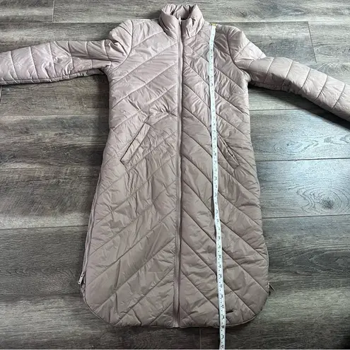 Noisy May  ASOS Long Quilted Puffer Coat Neutral Beige Tan Side Zippers Small