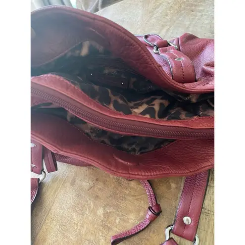 B Makowsky Red Leather Shoulder Bag Tote Hobo Purse Large Satchel Excellent