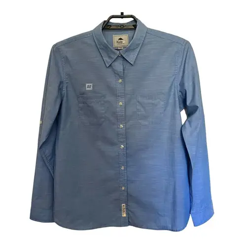 Roots73 Clearwater Button Up Women Shirt Size Large Blue M Patch #97100 Rolltab thumbnail 10