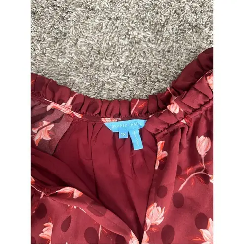 Draper James Kellie Babydoll Mini Dress in Magnolia Dot Red Floral Tie Front 1X