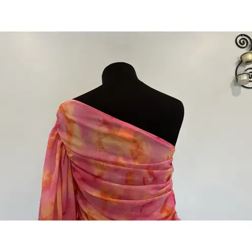 Tach Free People Rosa Pink Orange Multicolor One Sleeve Mini Dress Small S NEW