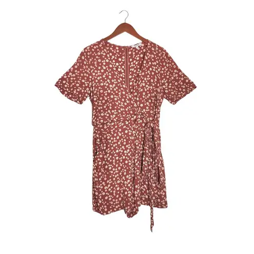 Madewell Wrap-Front Floral Print Daisy Field/Rust Orange Short Sleeve Romper