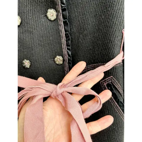 Rebecca Taylor Notch Lapel Belted Double Breasted Trench Coat Black Women Size 4