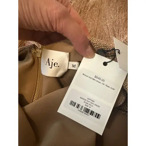 Aje NWT Breeze Knit Rose Gold Fringe Mini Dress Size M Pink Size M