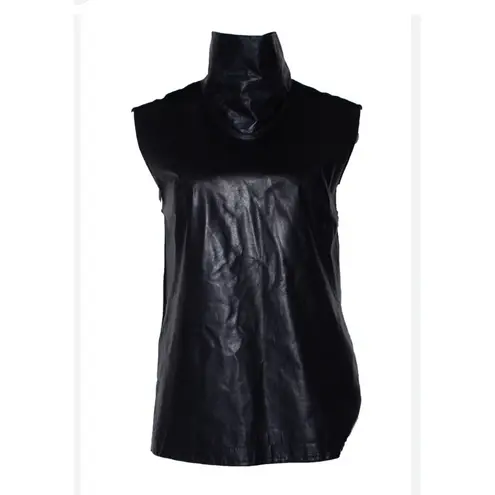 Helmut Lang Helmut Lang Black Leather Sleeveless Top – Minimalist V-Neck – Size 4