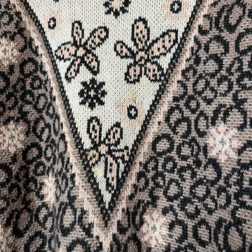 Wool and Mohair Blend Oversized Floral Double Knit Sweater Made in Italy Size XL Brown